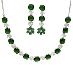 KARATCART Silver Plated Cubic Zirconia Studded Jewellery Set image 2