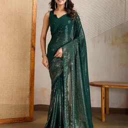 CLEMIRA Embellished Sequinned Pure Georgette Saree image 5