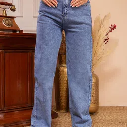 Glossia Women Comfort Straight Fit High-Rise Clean Look No Fade Stretchable Jeans-image-35