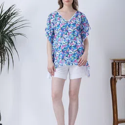 Qurvii Women Floral Print V- Neck Crepe Short kaftan-picture-19