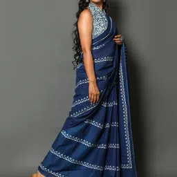 JAIPURI PRINT Ethnic Motifs Pure Cotton Striped Saree image 3