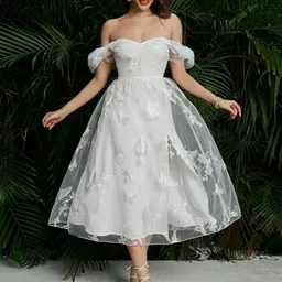 KPOP Women Floral Print Puff Sleeve A-Line Midi Dress-picture-18