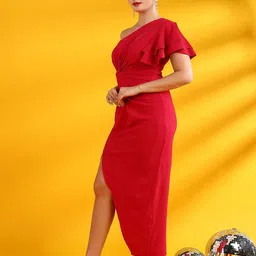 Golden Kite One Shoulder Flutter Sleeve Bodycon Dress image 3