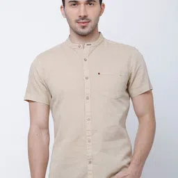 HIGHLANDER Men Solid Cotton Linen Half Sleeve Shirt-image-37