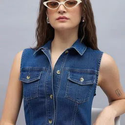 StyleStone Women Denim Shirt Collar Midi Dress image 4