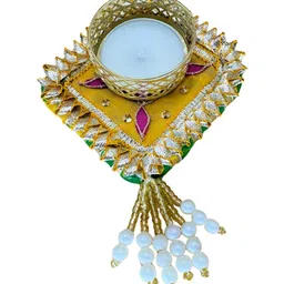 THE HOME CO. Yellow & Blue Set of 2 Candle Holder image 3