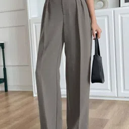 Next One Women Smart Loose Fit High-Rise Easy Wash Pleated Korean Trousers-picture-22