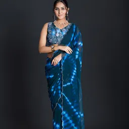 A.V.M Prints Beads and Stones Embellished Tie and Dye Maheshwari Saree-image-66