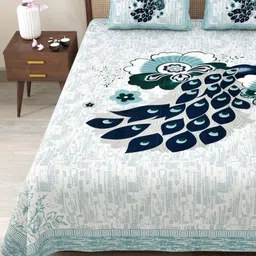 Myntra Elegant Homes Blue & Sea Green Floral 180 TC King Bedsheet with 2 Pillow Covers-image-33