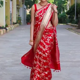 Anouk Floral Zari Silk Blend Handloom Banarasi Saree-picture-44