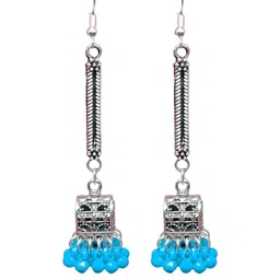 Weariton Women Silver Plated Blue Beads Chain Drop Earrings-picture-28