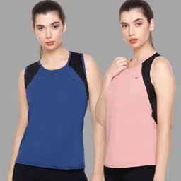 white moon Pack of 2 Women Colorblock Round Neck Polyester Multicolor T-Shirt-picture-14