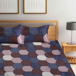 Arrabi White & Brown Geometric 300 TC King Bedsheet with 2 Pillow Covers image 5