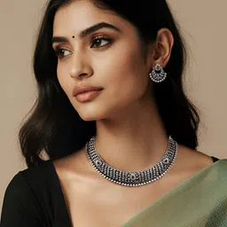 Kalakrith Milano Stones Studded Studded Oxidised Choker Necklace & Earrings-picture-25