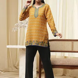 Biba Floral Printed Notch Neck Long Sleeves A-Line Kurta image 2