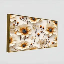 DEKORSTATION Beige & Brown Floral Printed Canvas Wall Art image 2