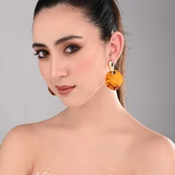 Reenisaa Gold-Plated Artificial Beaded Swirl Shaped Drop Earrings image 2