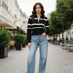 glitchez Open Knit Striped Zip Closure Cardigan image 5