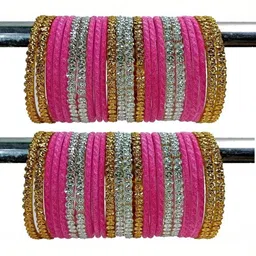 SAND Pink Glass Artificial Stones & Beads Bangle-picture-50