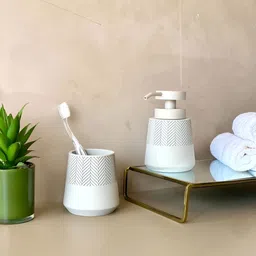 Mason Home Beige & White 2 Pieces Textured Polyresin Soap Dispensers image 2