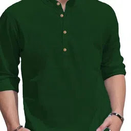 Navkanj Band Collar Roll-Up Sleeves Cotton Straight Short Kurta image 5
