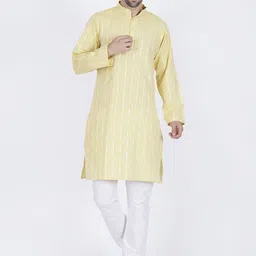 JASHNA Geometric Woven Design Thread Work Mandarin Collar Straight Kurta with Pyjamas-picture-27