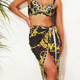 Miss Mosa By Akanksha Black Morocco Swimsuit With Sarong Skirt image 3