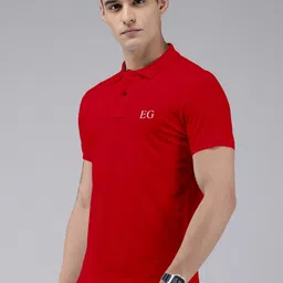 THE EG STORE Men Solid Polo Collar Cotton T-shirt image 4