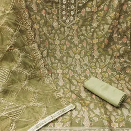 MANVAA Embellished Organza Unstitched Dress Material image 3