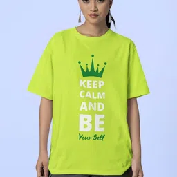 Reifica Women Typography Printed Round Neck Cotton Oversized T-shirt-image-7