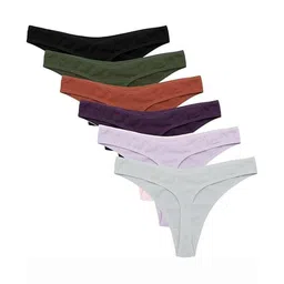 ORLIZEA Women Pack Of 6 Low-Rise Viscose Cotton Lycra Thong Briefs image 2