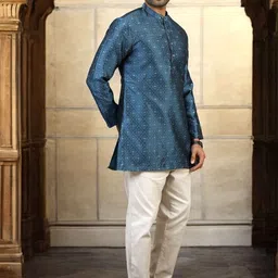 TATTVA Men Geometric Thread Work Kurta image 3