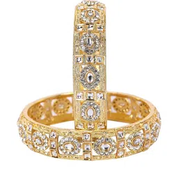 oneys collection Set Of 2 Gold Plated Kundan beads with Cubic Zirconia Bangle-picture-24