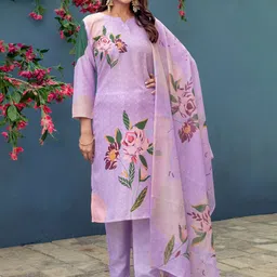 Rujave Women Floral Woven Design Kurta with Pyjama & Dupatta-image-37