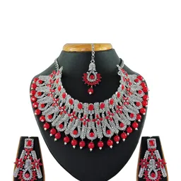 VATSALYA creation Rhodium-Plated Artificial Stones Jewellery Set image 1