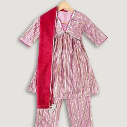 Sangria Girls Pink Printed Nylon Kurta Sets With Dupatta-picture-40