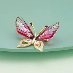 Kushal's Fashion Jewellery Gold-Plated Zircon Studded Butterfly Shaped Saree Broach Pin-picture-28