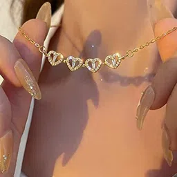 BEYTER Stainless Steel Gold-Plated Stone-Studded Convertible Two Styles Necklace image 5