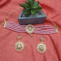 Women Click Gold-Plated Stone-Studded & Beaded Jewellery Set-picture-14