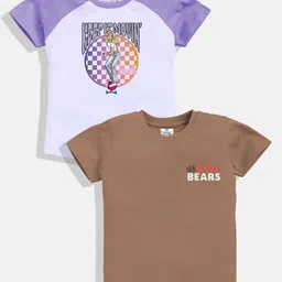 YK X Minute Mirth Kids Pack of 2 Printed Round Neck T-shirts image 1