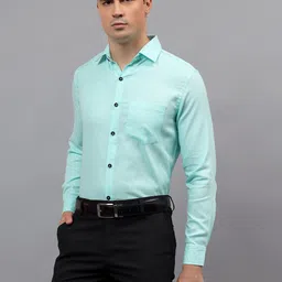 Yugnik Men Smart Slim Fit Textured Spread Collar Cotton Formal Shirt image 3