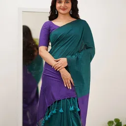 Saree star Colourblocked Taant Sarees With Blouse Piece image 4