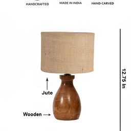 Devansh Beige & Brown Textured Wooden Cylindrical Shaped Table Lamp-picture-41