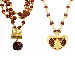 Crazy Fashion Unisex Set Of 2 Stainless Steel Rudraksha Beaded Shiva Trishul Mala Chains image 1