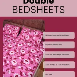 Adwitiya Collection Unisex Floral Printed 210 TC Queen Bedsheet with 2 Pillow Covers image 4