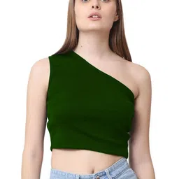 Sizi Women One Shoulder Ribbed Fitted Crop Top-image-5