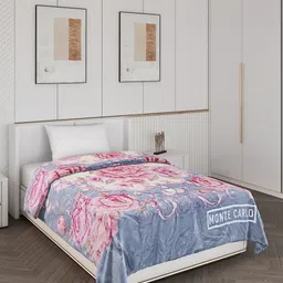 Monte Carlo Grey & Pink Printed 1000 GSM Heavy Winter Single Bed Blanket-image-53