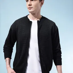 glitchez Acrylic Mock Collar Open Knit Front-Open Sweater-picture-15