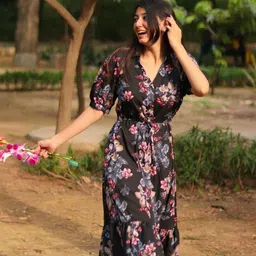 DressBerry Floral Print Crepe Fit & Flare Midi Dress-picture-23