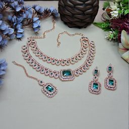VATSALYA creation Alloy Gold- plated Green Jewellery Set-picture-4